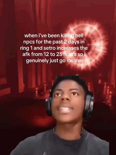 Man With Headphones Looking Up At Red Background Saying When I've Been Killing Hell GIF
