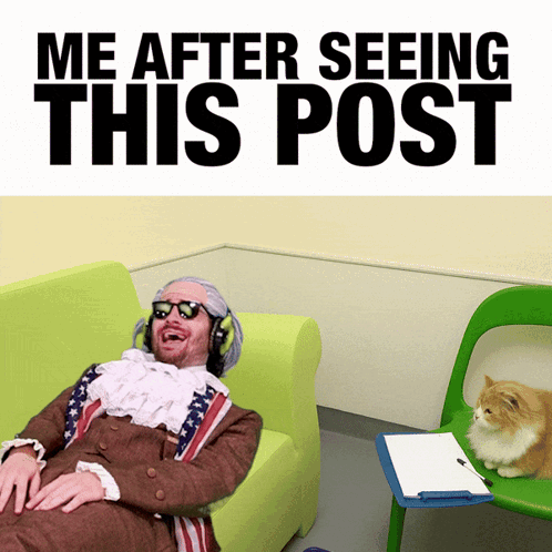 Man With Headphones on Green Couch Saying Me After Seeing This Post