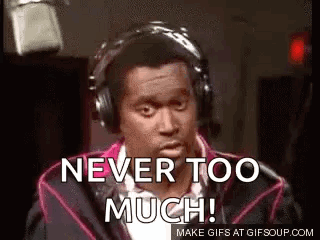 Man With Headphones Saying Never Too Much GIF