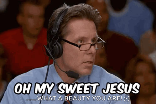 Man With Headphones Saying Oh My Sweet Jesus