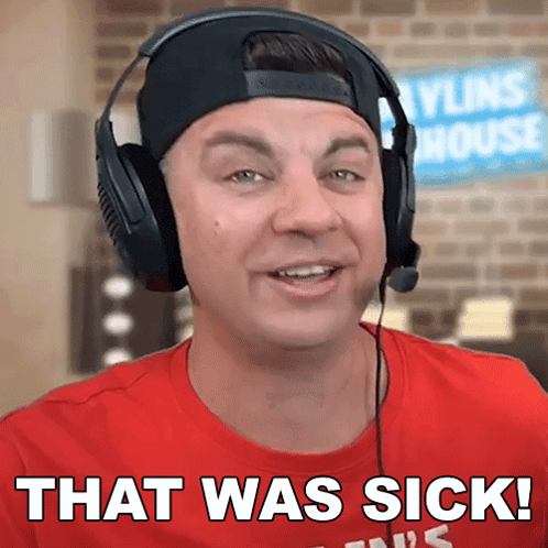 Man With Headphones Saying That Was Sick Skyline House Sign GIF