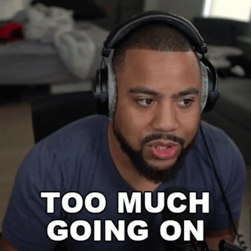 Man With Headphones Says Too Much Going On At Microphone GIF