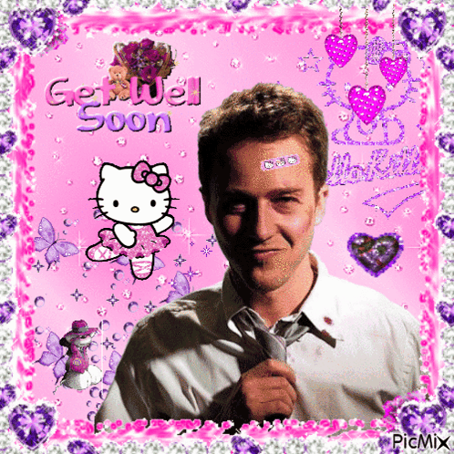 Man With Hello Kitty Saying Get Well Soon