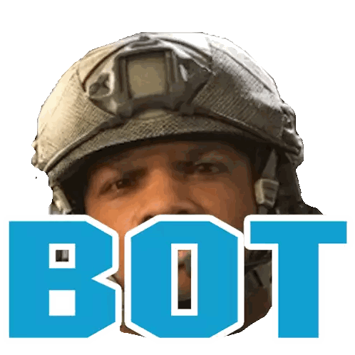 Man with Helmet and Bot on Face