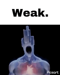 Man With Hole in Chest Flipping Off Saying Weak