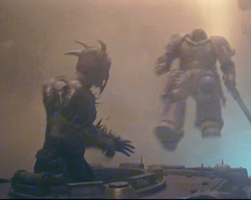 Man With Horns and Robot With Sword