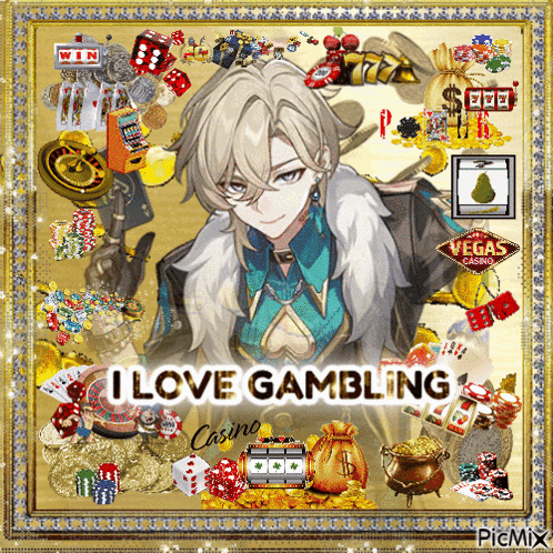 Man with I Love Gambling Text