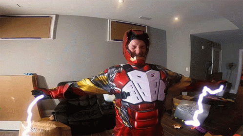 Man With Iron Man Suit Electrocuted GIF