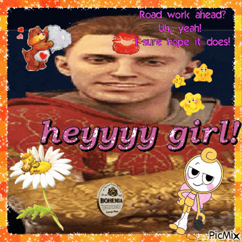 Man With Kiss On Forehead Saying Road Work Ahead GIF