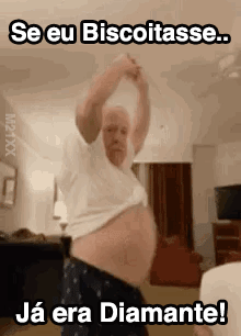 Man With Large Belly Dancing In Living Room GIF