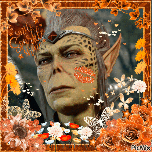 Man With Leopard Print Face Surrounded by Flowers