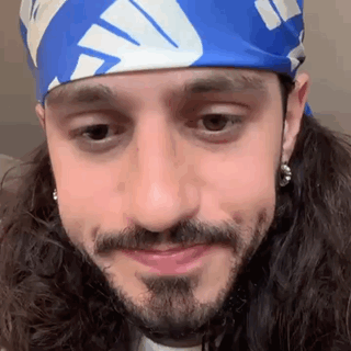 Man With Long Hair And Beard In Blue White Bandana GIF