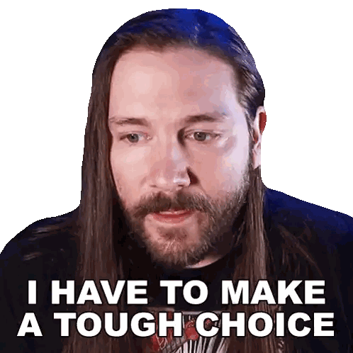 Man with Long Hair and Beard Making Tough Choice Sticker