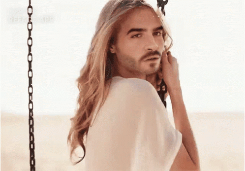 Man With Long Hair And Beard On Swing GIF