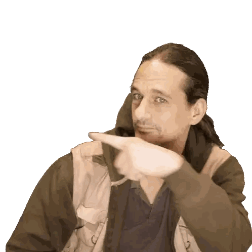 Man with Long Hair and Beard Pointing