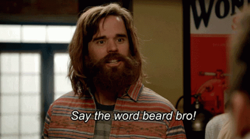 Man with Long Hair and Beard Saying Beard Bro