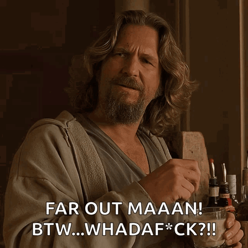 Man with Long Hair and Beard Saying Far Out