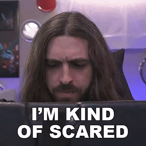 Man with Long Hair and Beard Saying I'm Kind of Scared