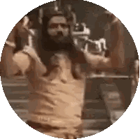 Man with Long Hair and Beard Standing in Circle