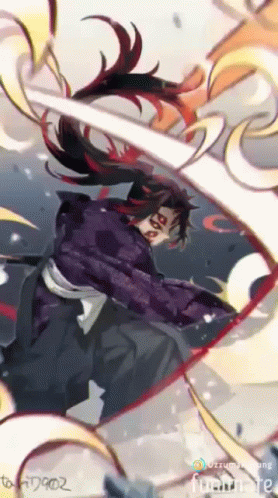 Man With Long Hair Holding Flying Sword GIF