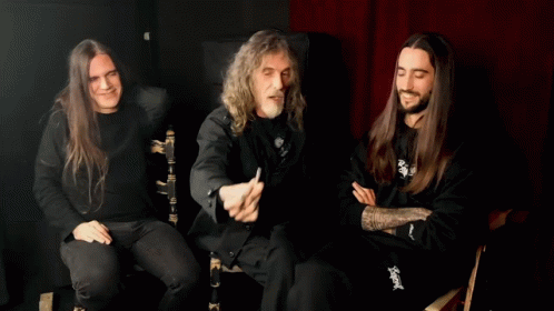 Man With Long Hair Pointing At Camera Wearing Slayer Shirt GIF