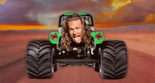 Man with Long Hair Sticking Tongue Out Monster Truck