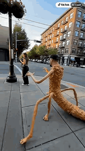 Man With Long Legs Standing Beside Woman Taking Picture GIF