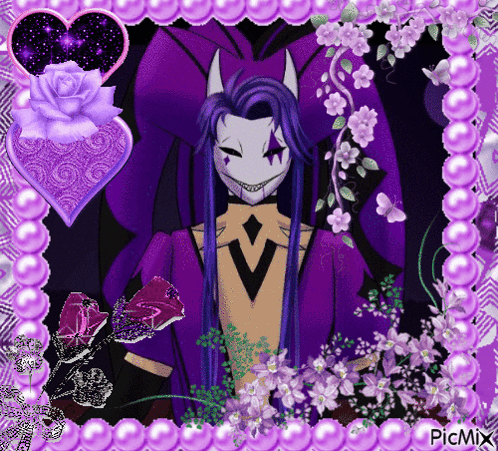 Man With Long Purple Hair White Mask Purple Frame