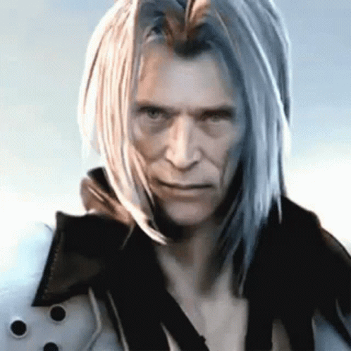 Man With Long White Hair And Black Jacket Looking Serious GIF