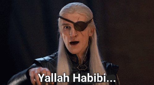 Man with Long White Hair and Eye Patch Yallah Habibi