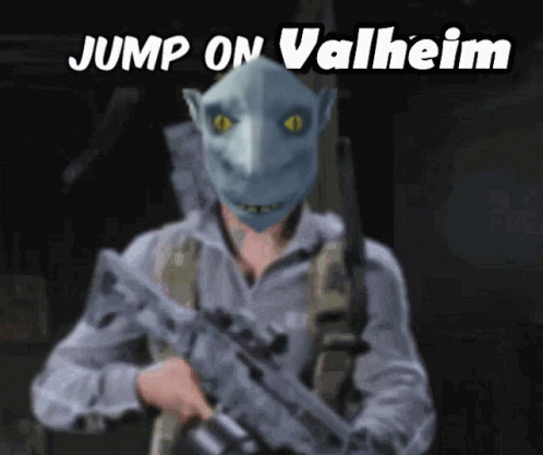 Man With Mask Holding Gun Jump on Valheim