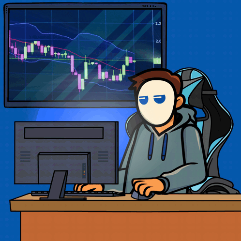 Man with Mask Sitting at Computer