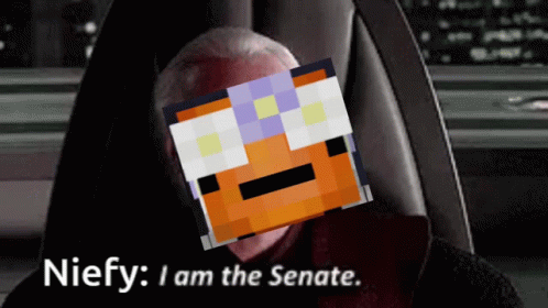 Man With Minecraft Character On Face Saying Niefy I Am The Senate GIF
