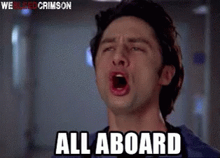 Man With Mouth Open Saying All Aboard GIF