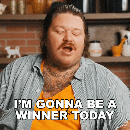 Man With Mustache And Chest Tattoo Says Gonna Be Winner GIF