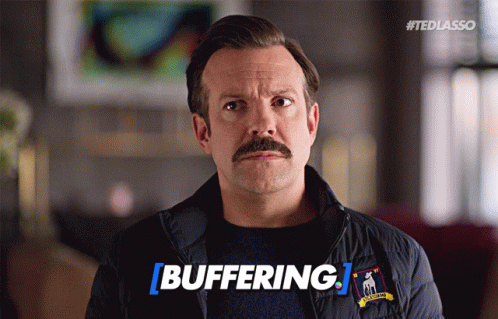 Man with Mustache and Jacket Saying Buffering