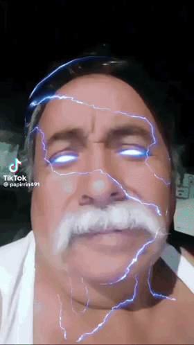 Man With Mustache And Lightning Eyes GIF