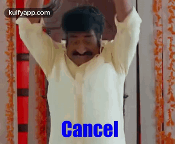Man With Mustache Arms Up Saying Cancel GIF
