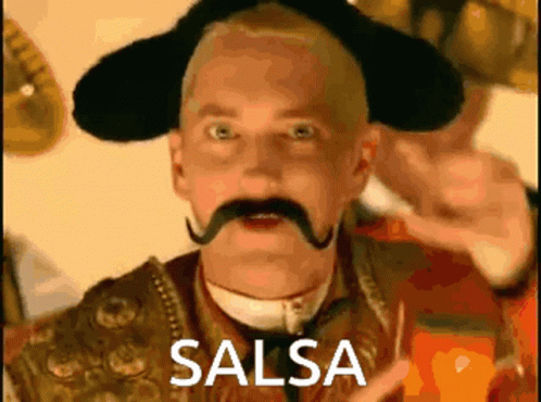 Man with Mustache Cowboy Hat Salsa Face