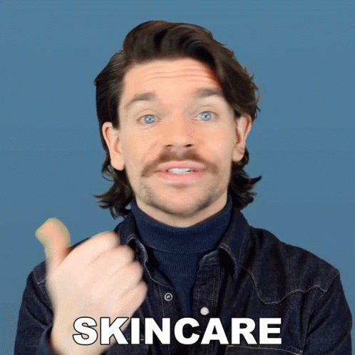 Man with Mustache Giving Thumbs Up Skincare