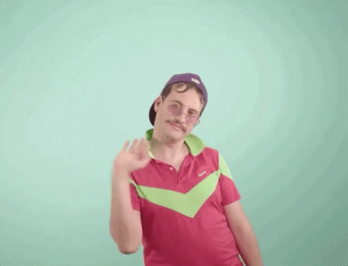 Man With Mustache, Glasses, and Hat Waving