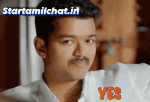 Man With Mustache Holding Yes Shirt GIF