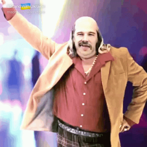 Man with Mustache in Brown Jacket and Red Shirt