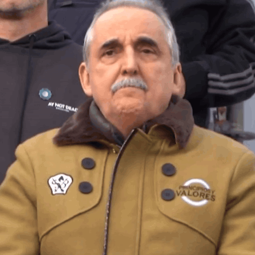 Man With Mustache In Jacket Saying Principios Valores GIF
