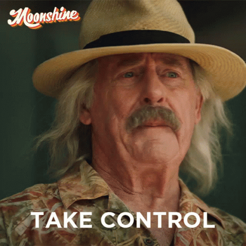 Man With Mustache in Straw Hat Saying Take Control