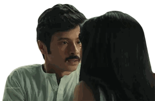 Man with Mustache Looks at Woman