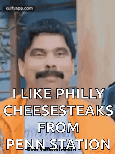 Man with Mustache Saying He Likes Philly Cheesesteaks
