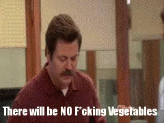 Man with Mustache Saying No Vegetables