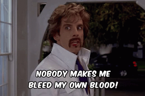 Man with Mustache Saying Nobody Makes Me Bleed My Own Blood