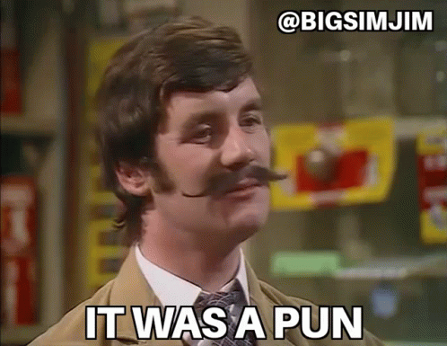 Man With Mustache Says It Was A Pun GIF